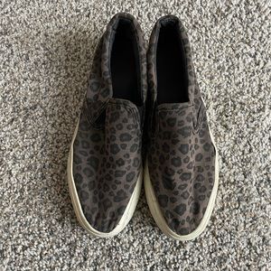 gray and black cheetah leopard slip on sneakers